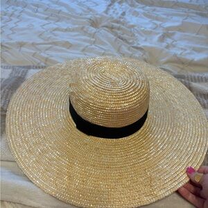 Elegant Gold Sun Hat with Black Band